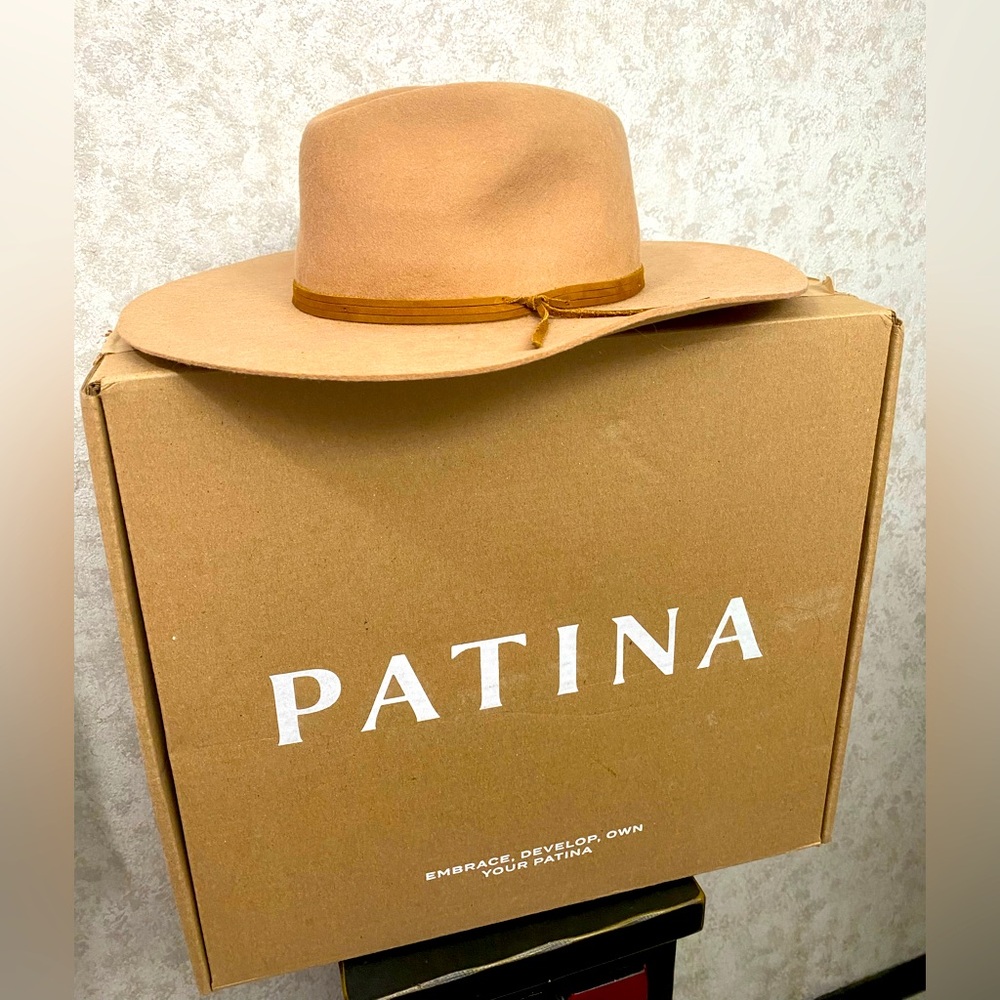 Patina Portland Leather Tan Wide-Brim Handmade Wool Hat